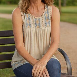 Sundance Sleeveless 100% Cotton Embroidered Relaxed Fit Top